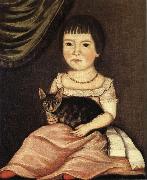 Beardsley Limner Child Posing with Cat France oil painting reproduction